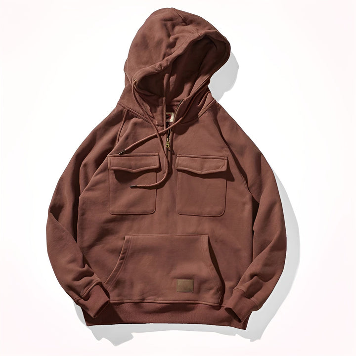 Hooded Sweatshirt with Half Zipper for Men | Multiple Pockets