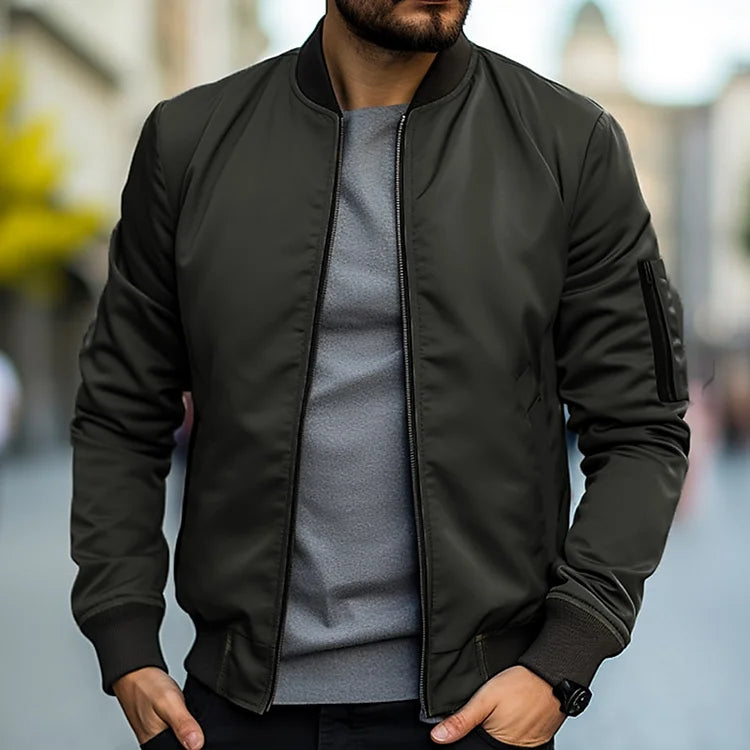 Chaqueta Bomber Con Cremallera Para Hombre | Cuello Alto