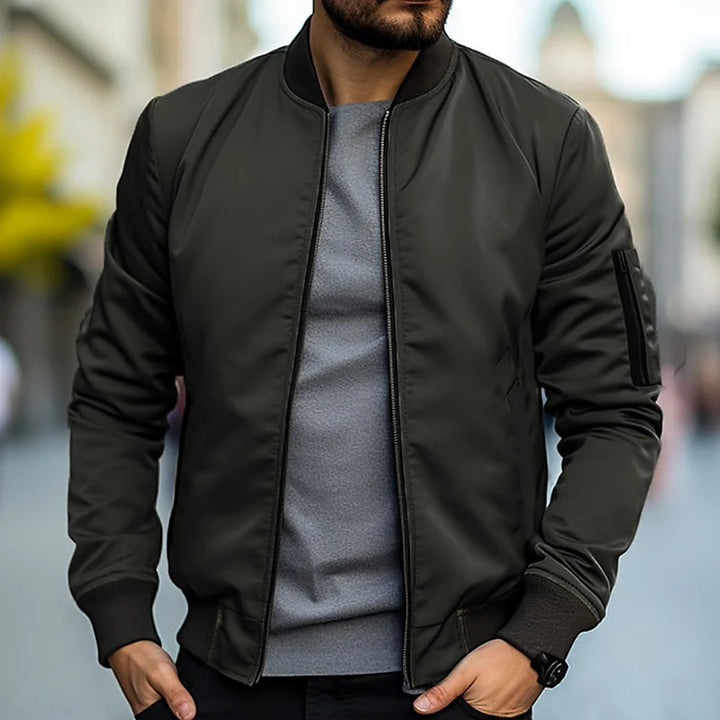 Chaqueta Bomber Con Cremallera Para Hombre | Cuello Alto