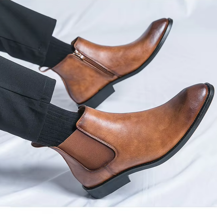 Botines De Tacón Bajo Para Hombre | Cremallera Lateral