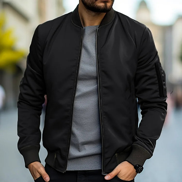 Chaqueta Bomber Con Cremallera Para Hombre | Cuello Alto