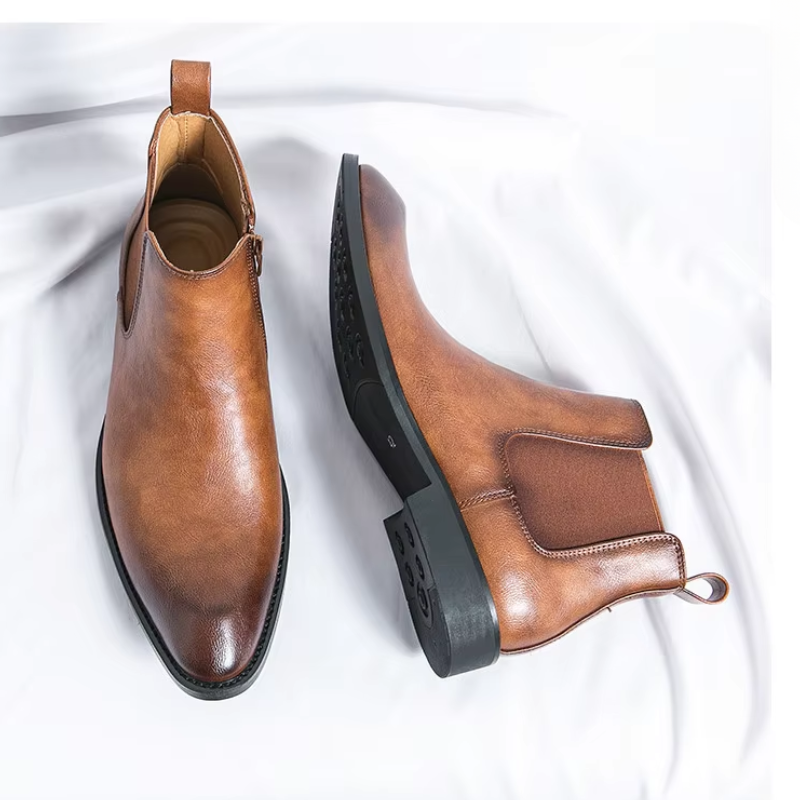 Botines De Tacón Bajo Para Hombre | Cremallera Lateral