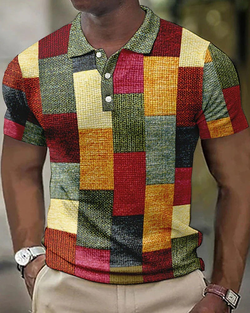Polo De Hombre Patchwork Geométrico | Manga Corta