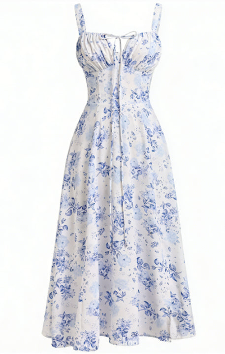 Sukienka bez rękawów z dekoltem w serek i kwiatowym wzorem dla kobiet | Midi