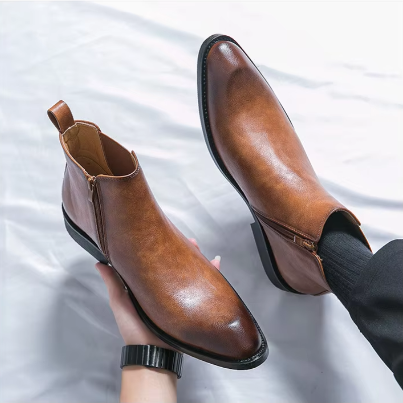 Botines De Tacón Bajo Para Hombre | Cremallera Lateral