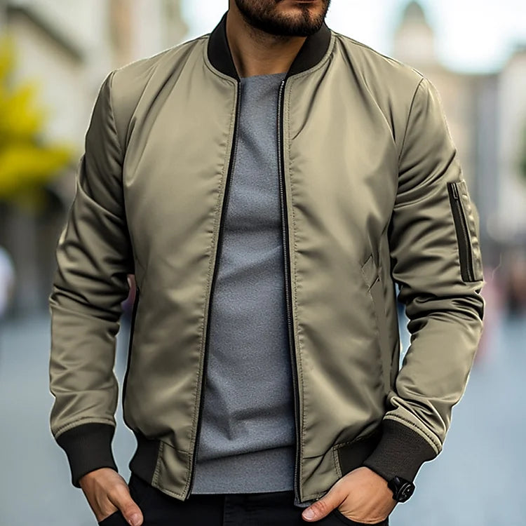 Chaqueta Bomber Con Cremallera Para Hombre | Cuello Alto