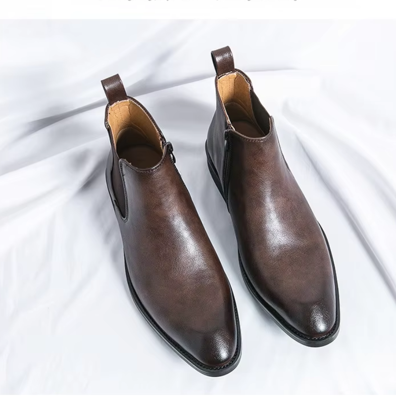 Botines De Tacón Bajo Para Hombre | Cremallera Lateral