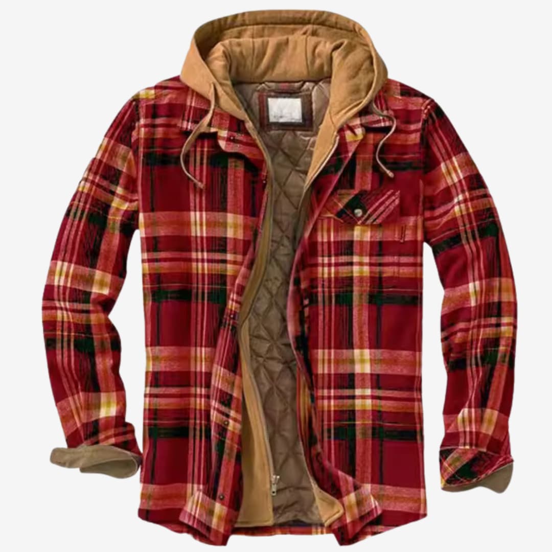 Long Sleeve Plaid Shirt Jacket for Men | Front Buttons