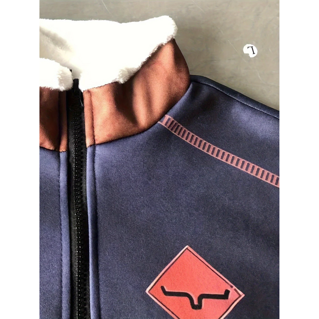 Jersey Estampado Con Bolsillo Canguro Para Hombre | Cálido