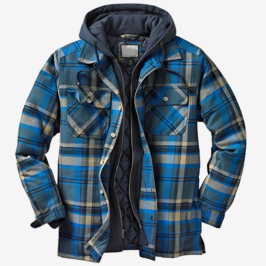 Long Sleeve Plaid Shirt Jacket for Men | Front Buttons