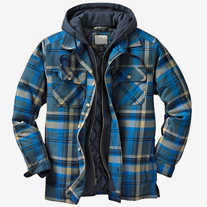 Long Sleeve Plaid Shirt Jacket for Men | Front Buttons