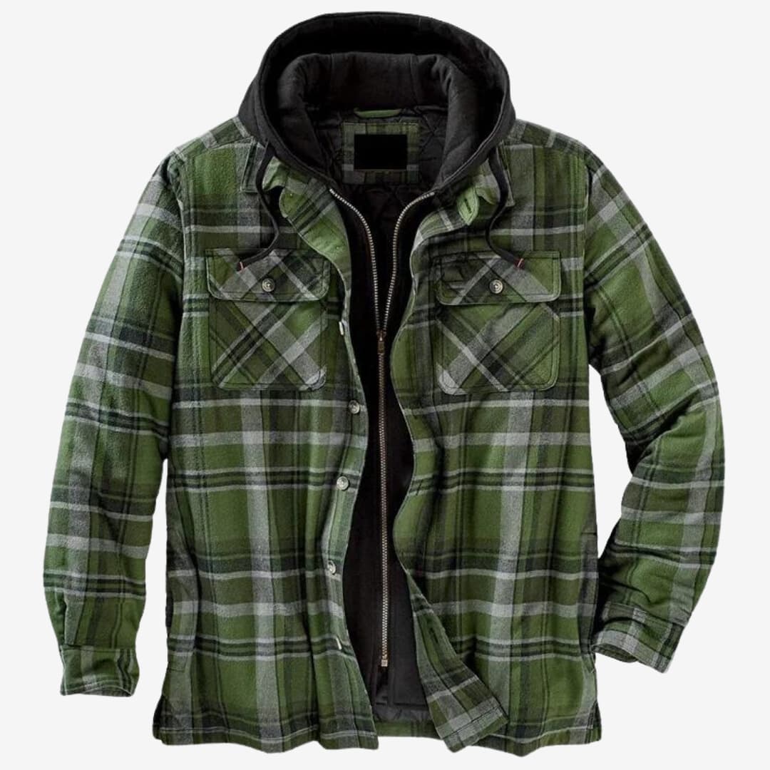 Long Sleeve Plaid Shirt Jacket for Men | Front Buttons
