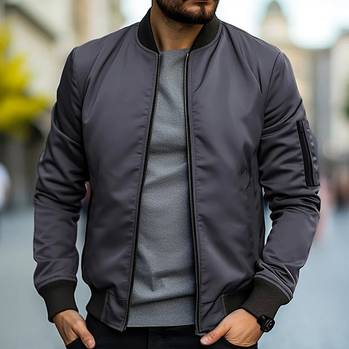Chaqueta Bomber Con Cremallera Para Hombre | Cuello Alto