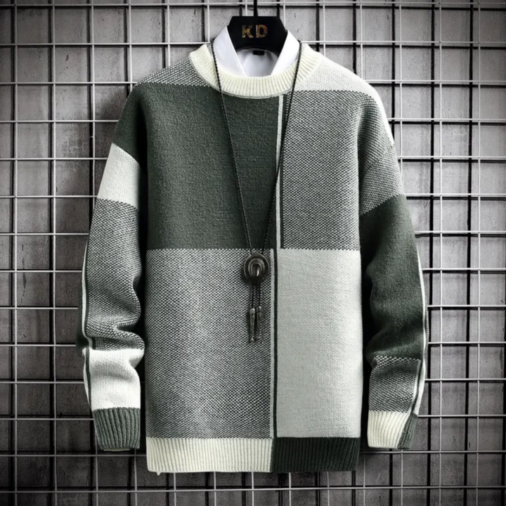 Jersey De Cuello Redondo A Cuadros Para Hombre | Mangas Largas