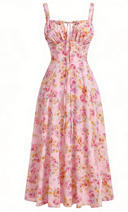 Sukienka bez rękawów z dekoltem w serek i kwiatowym wzorem dla kobiet | Midi