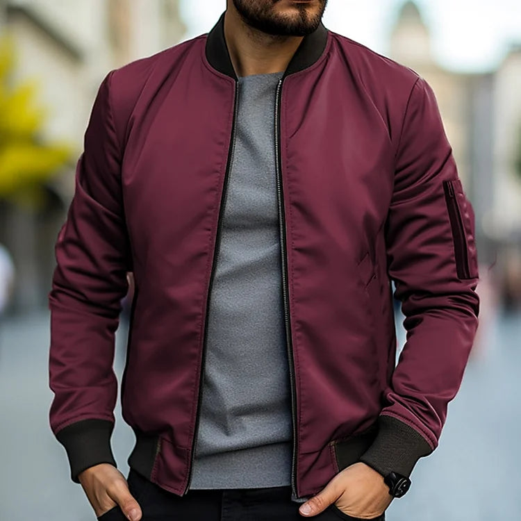 Chaqueta Bomber Con Cremallera Para Hombre | Cuello Alto