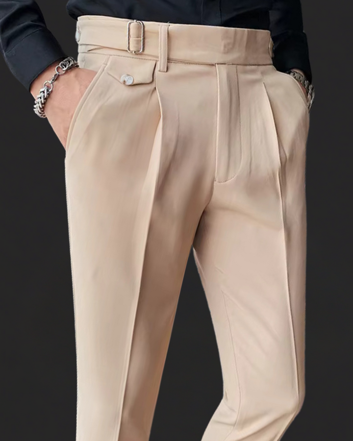 Pantalones De Vestir De Cintura Alta Plisados Para Hombre | Cómodo