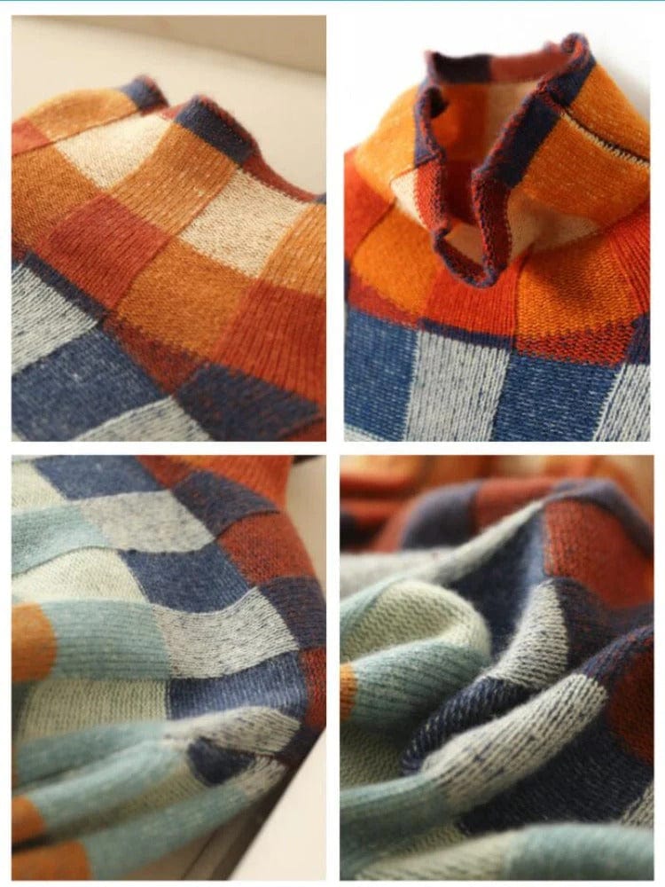 Jersey De Cuello Alto Con Estampado De Cuadros Para Mujer | De Punto