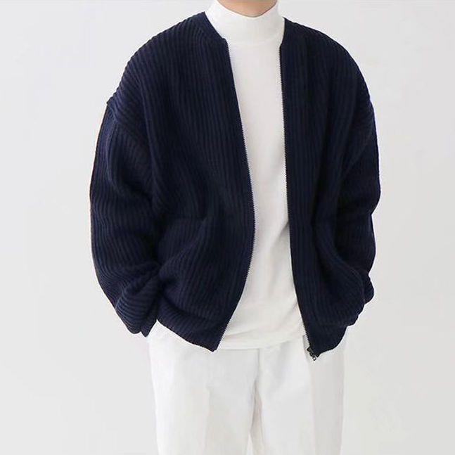 Men's Knit Cardigan with Zipper | Front Pockets