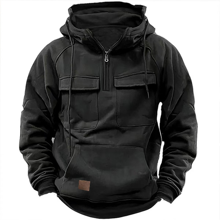 Hooded Sweatshirt with Half Zipper for Men | Multiple Pockets