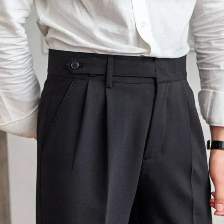 Pantalones Plisados De Talle Alto Para Hombre | Corte Ajustado