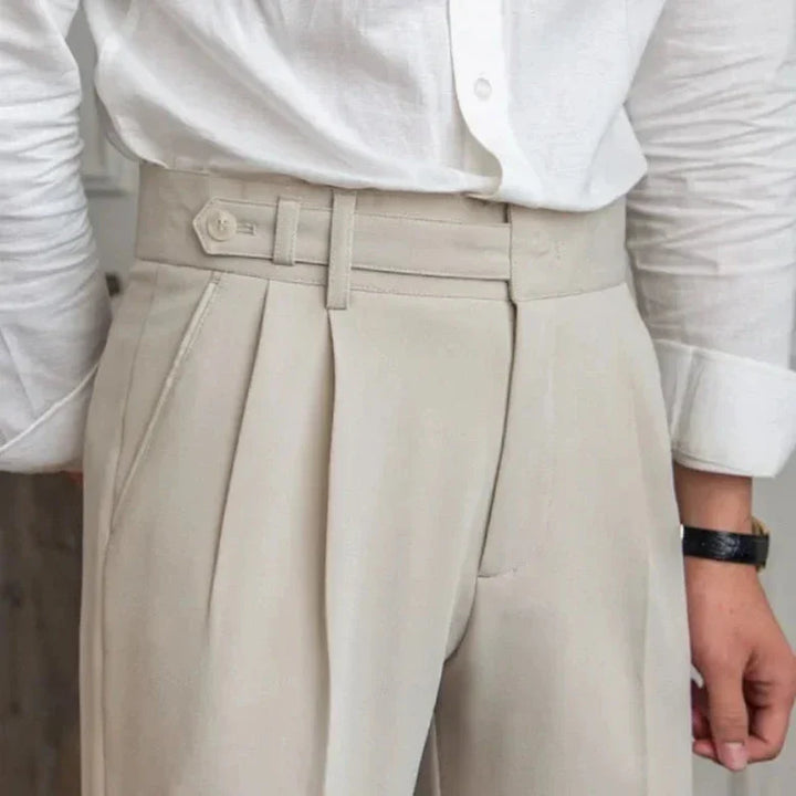 Pantalones Plisados De Talle Alto Para Hombre | Corte Ajustado