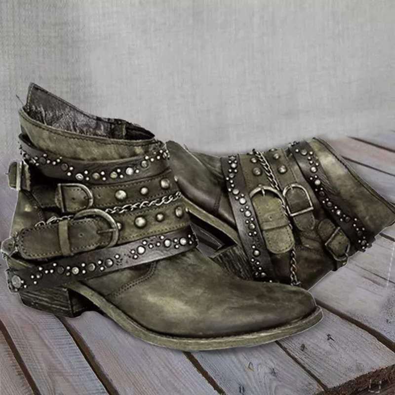 Botines Vintage Con Hebillas Para Mujer | Punta Puntiaguda