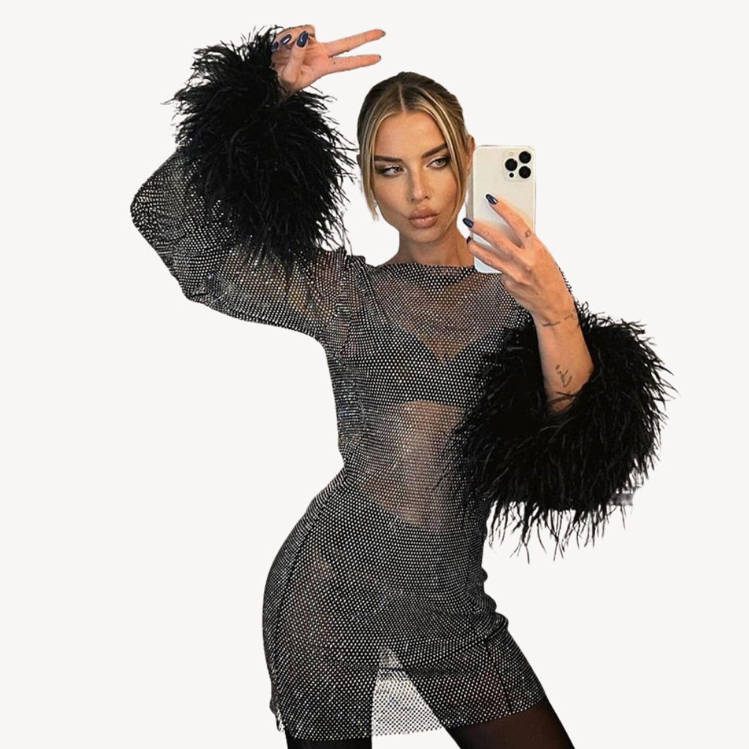Vestido Pluma Con Lentejuelas Para Mujer | Año Nuevo