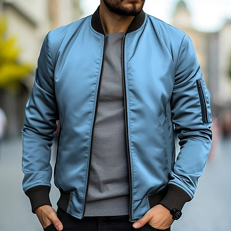 Chaqueta Bomber Con Cremallera Para Hombre | Cuello Alto