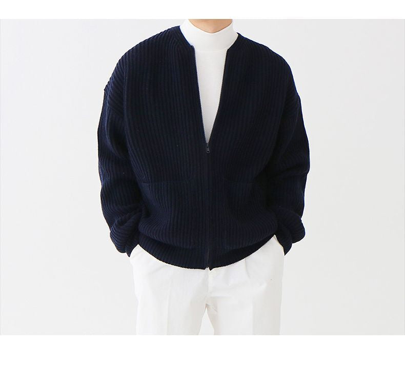 Men's Knit Cardigan with Zipper | Front Pockets