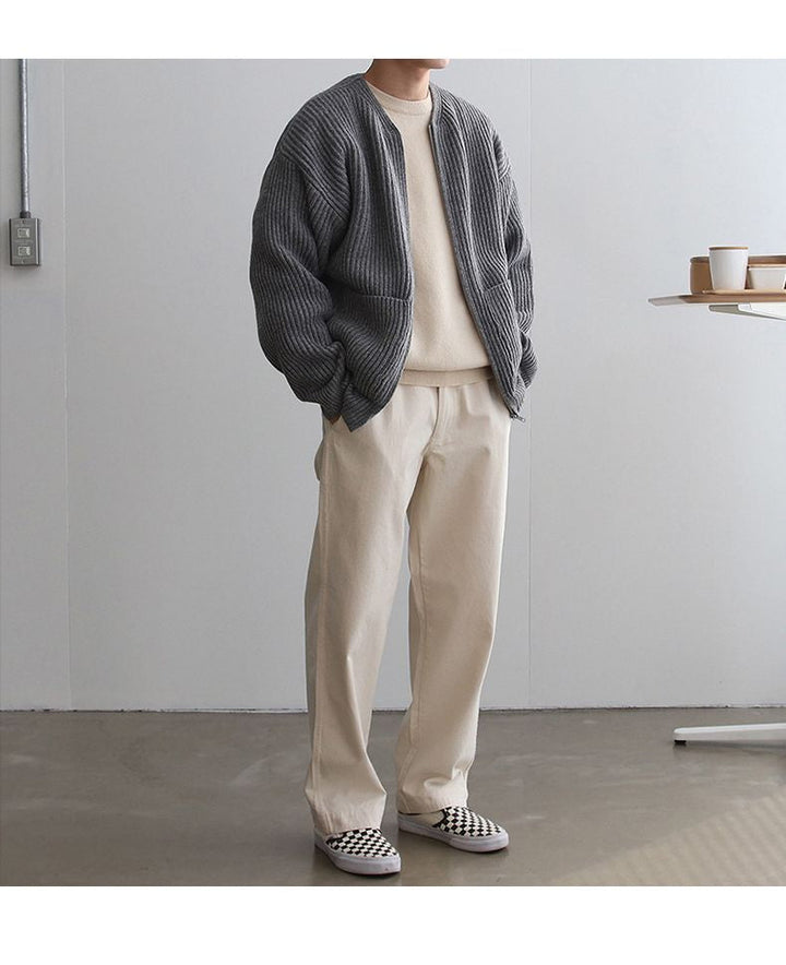 Men's Knit Cardigan with Zipper | Front Pockets