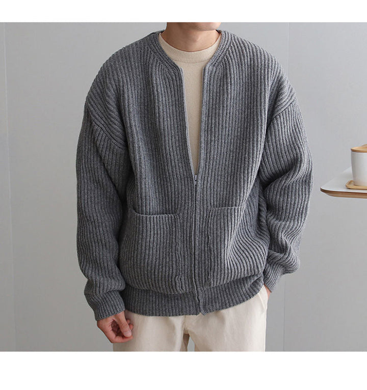 Men's Knit Cardigan with Zipper | Front Pockets