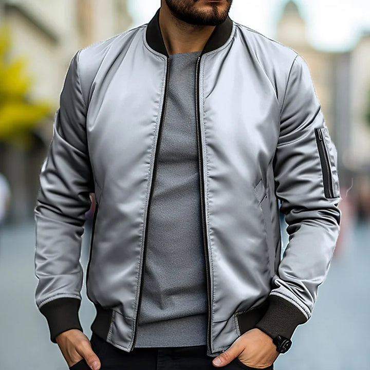 Chaqueta Bomber Con Cremallera Para Hombre | Cuello Alto