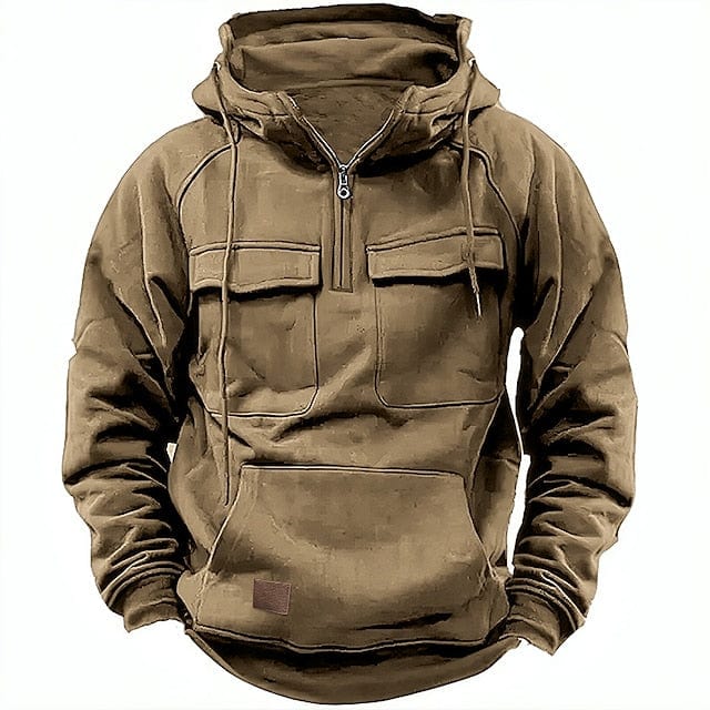 Hooded Sweatshirt with Half Zipper for Men | Multiple Pockets