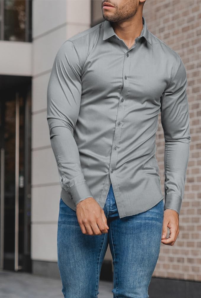Camisa De Vestir Abotonada Para Hombre | Sin Arrugas