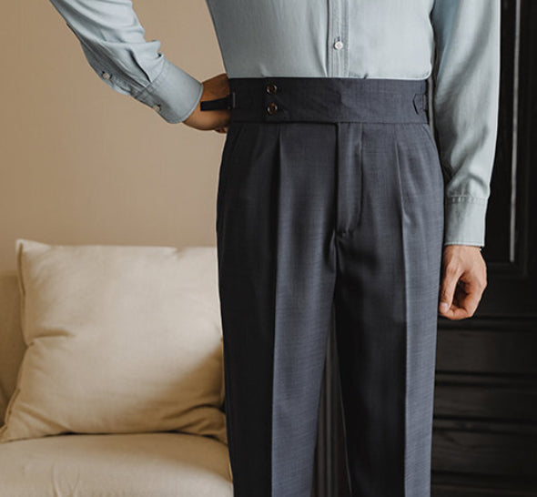 Pantalones De Vestir De Cintura Alta Plisados Para Hombre | Cómodo