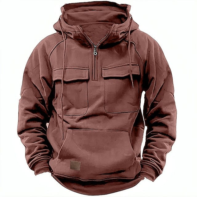 Hooded Sweatshirt with Half Zipper for Men | Multiple Pockets