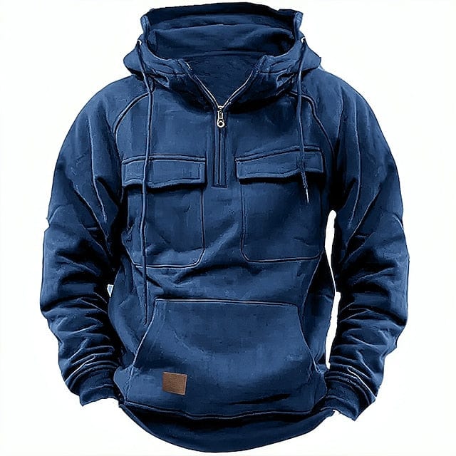 Hooded Sweatshirt with Half Zipper for Men | Multiple Pockets